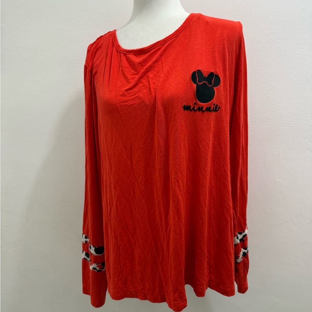 Disney Minnie Mouse Silhouette Animal Print Vibrant Red Top Size XL EUC